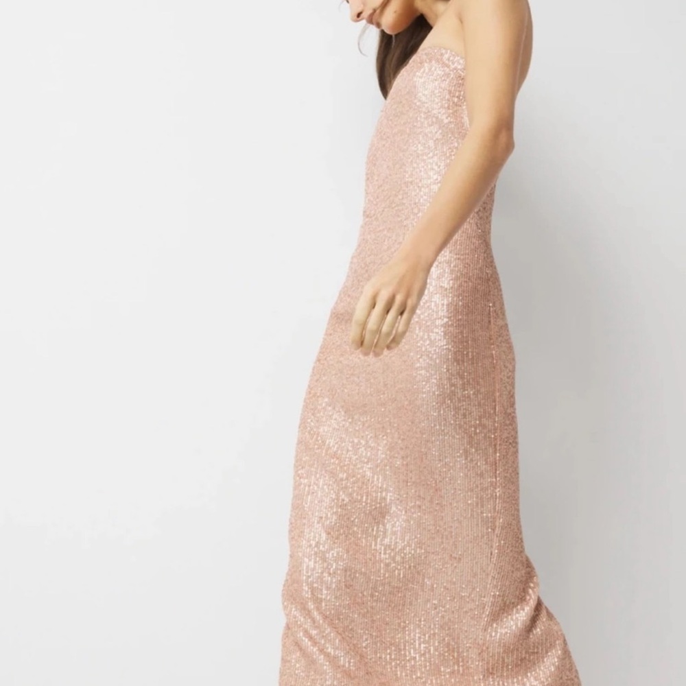 White House Black Market Rose Gold Sequin Strapless Midi Dress